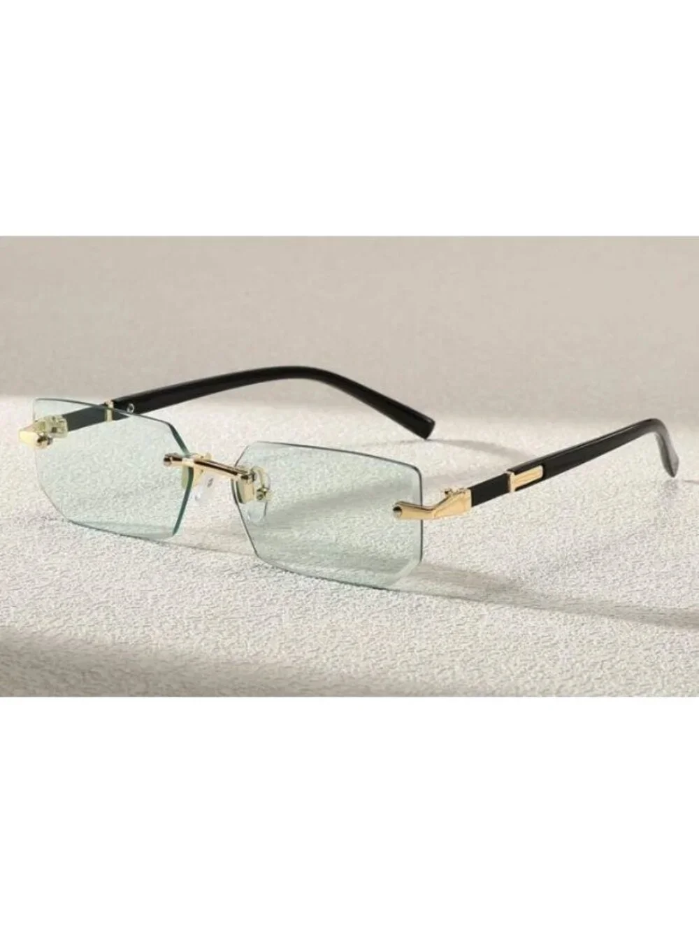 Rectangular Gradient Light Green Lens Sunglasses With Gold & Black Arms Unisex